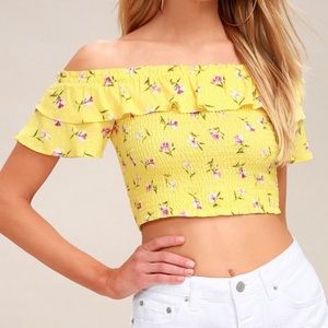 Lulus Paloma Yellow Floral Off Shoulder Top